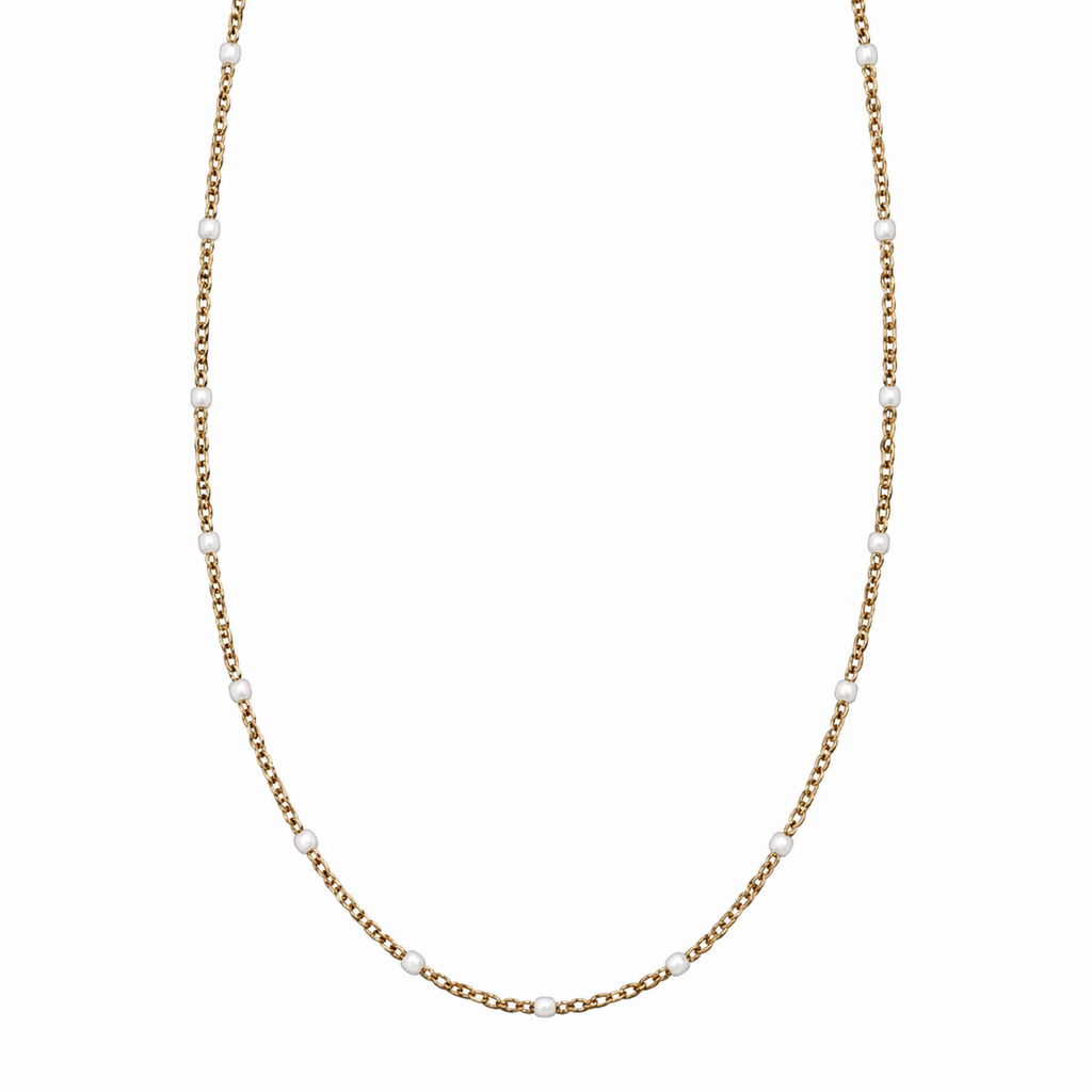 Steel Me Boho White Bead Petite Necklace