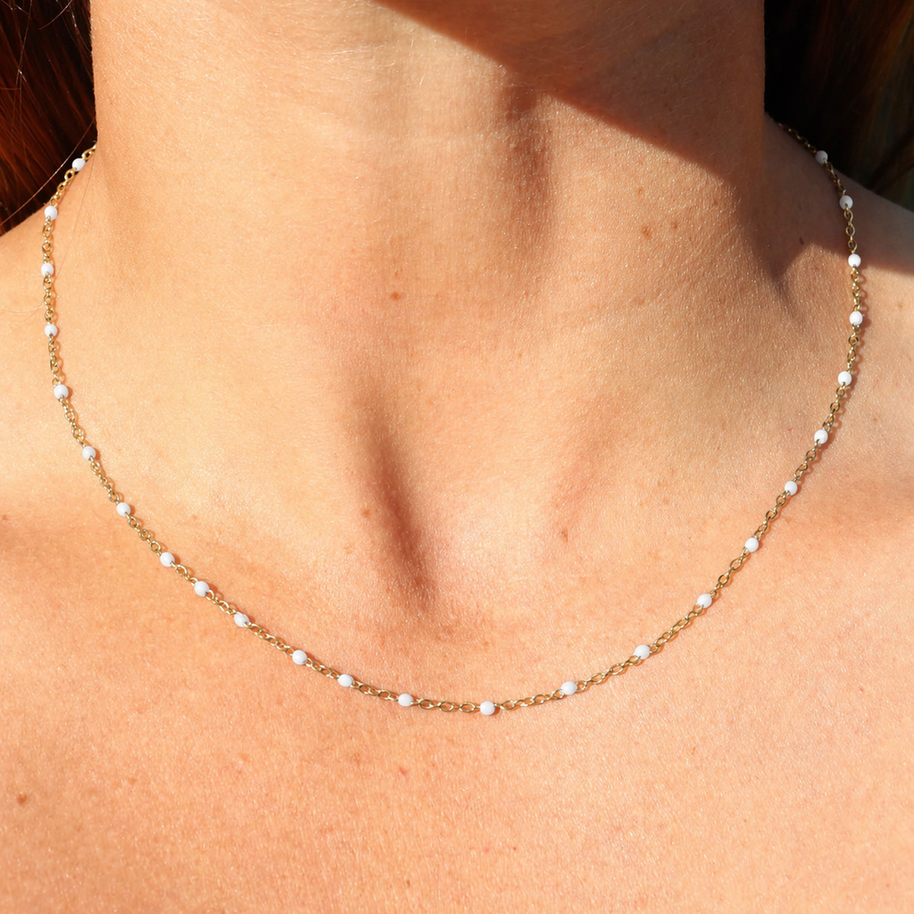 Steel Me Boho White Bead Petite Necklace