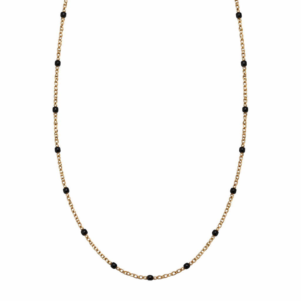 Steel Me Boho Black Bead Petite Necklace