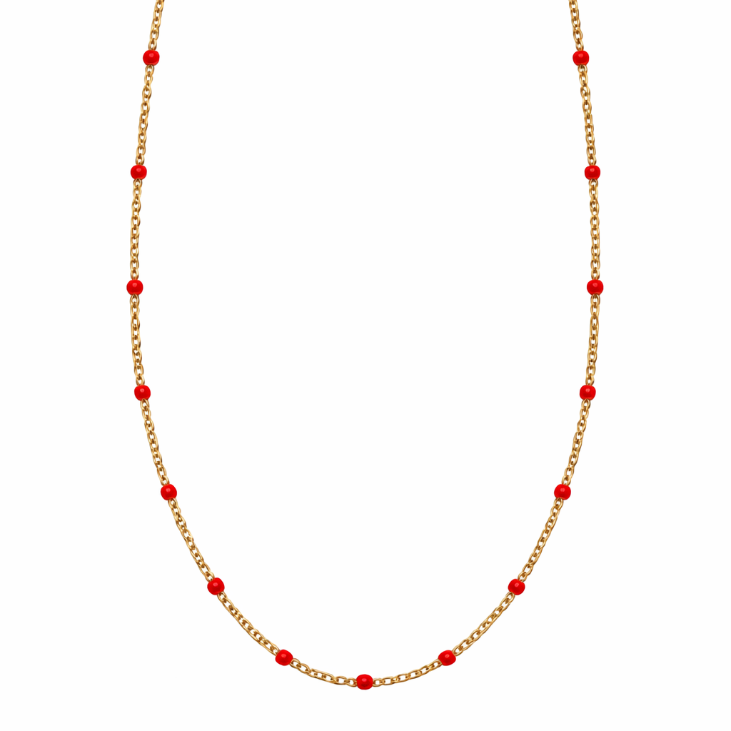 Steel Me Boho Red Bead Petite Necklace