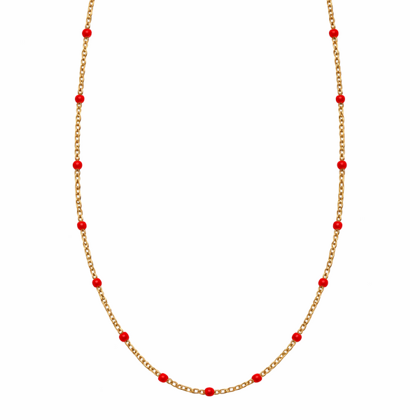 Steel Me Boho Red Bead Petite Necklace