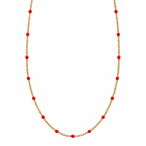 Steel Me Boho Red Bead Petite Necklace