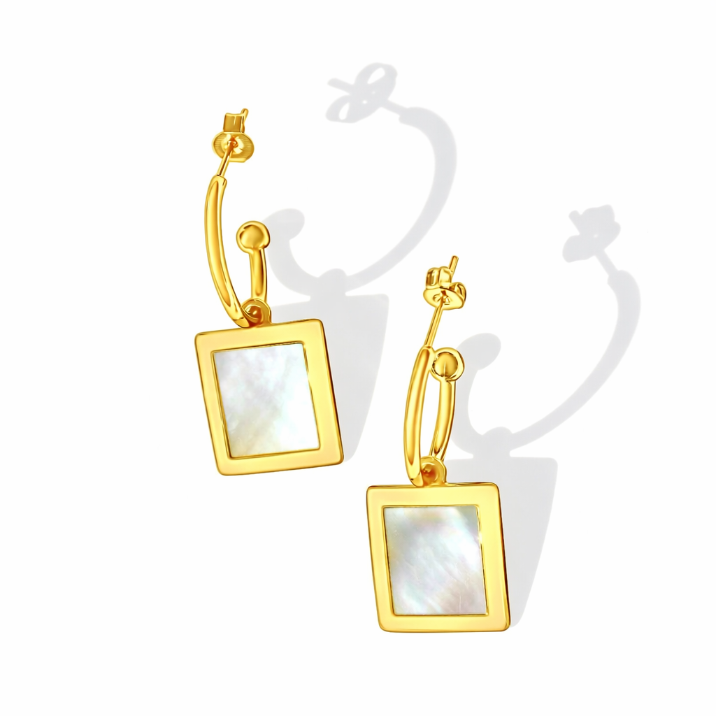 Steel Me Yellow Gold Mother of Pearl Hoop Earrings