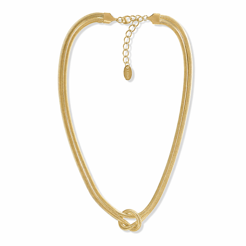 Steel Me Yellow Gold Double Snake Chain Knot Necklace
