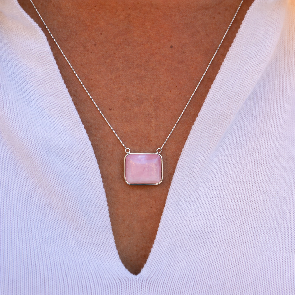 La Stèle Rose Quartz Square Necklace