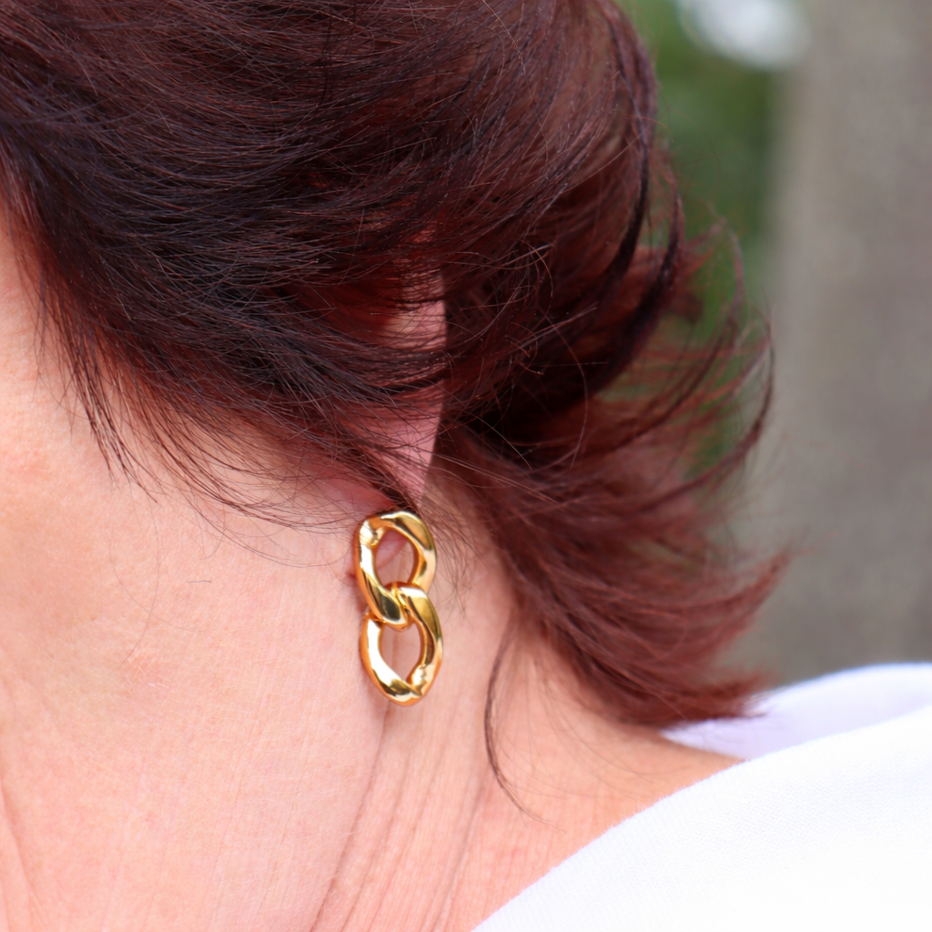 Steel Me Yellow Gold Double Link Earrings