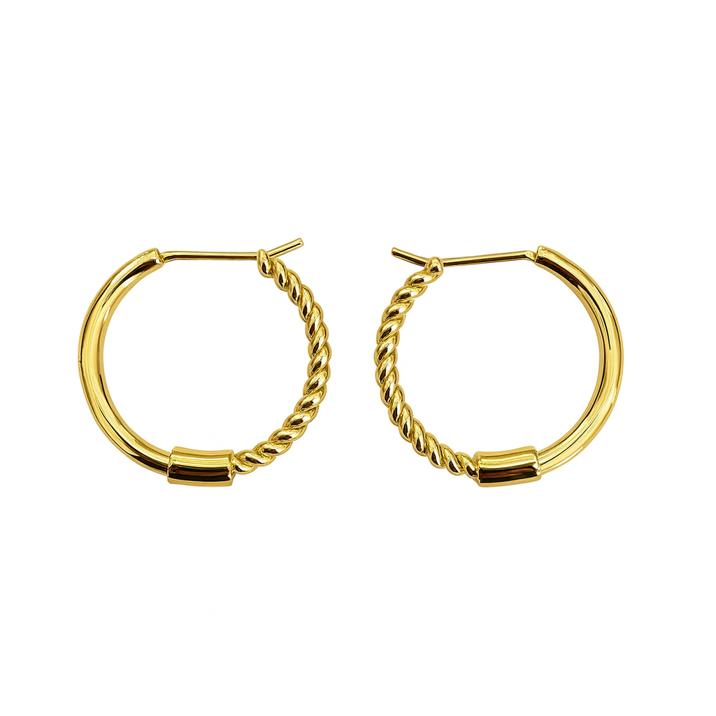 Bijoux Yellow Gold Hoops with Twist