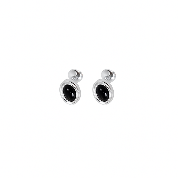 La Stele Black Onyx Oval Stud Earrings