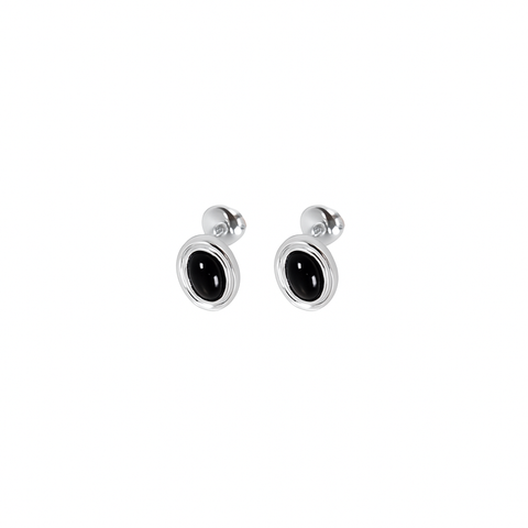 La Stele Black Onyx Oval Stud Earrings