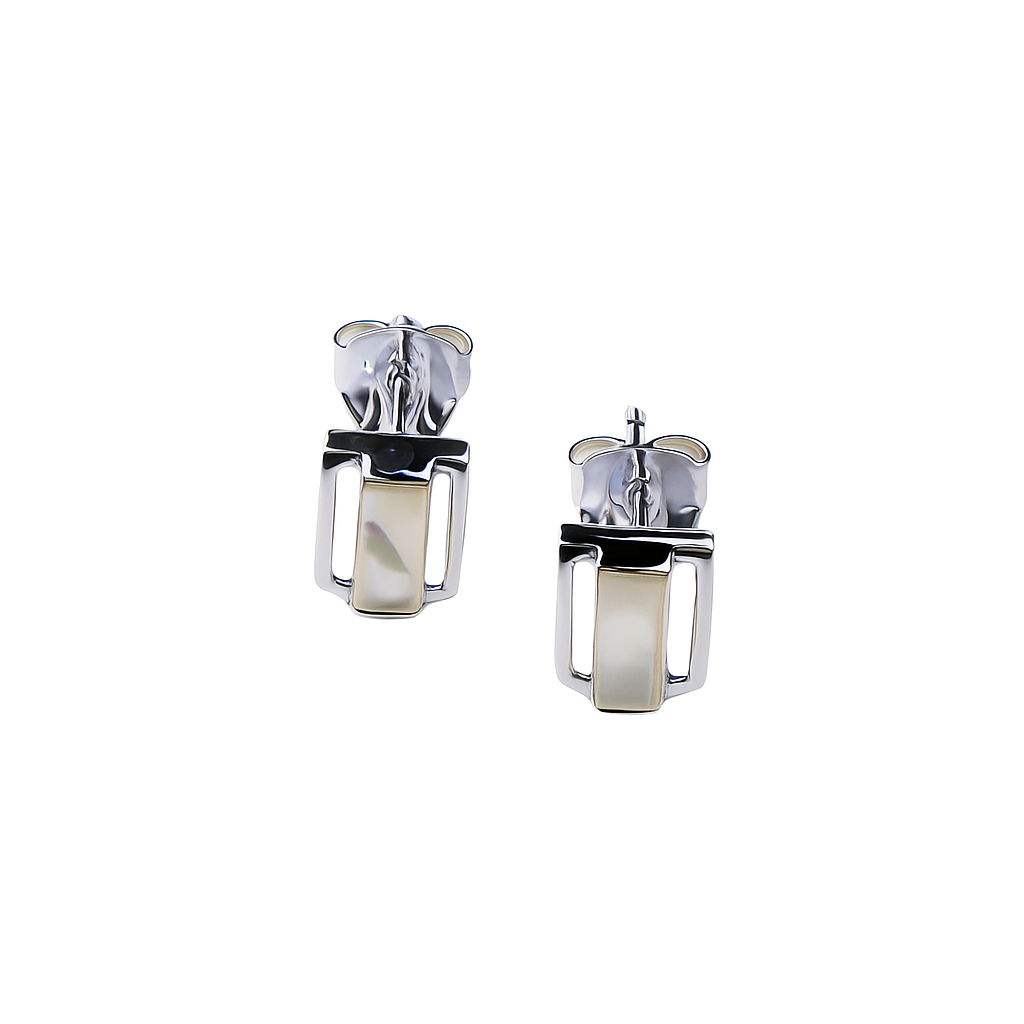 Silver Perle Mother Of Pearl Rectangle Stud Earrings