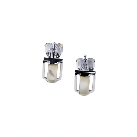 Silver Perle Mother Of Pearl Rectangle Stud Earrings