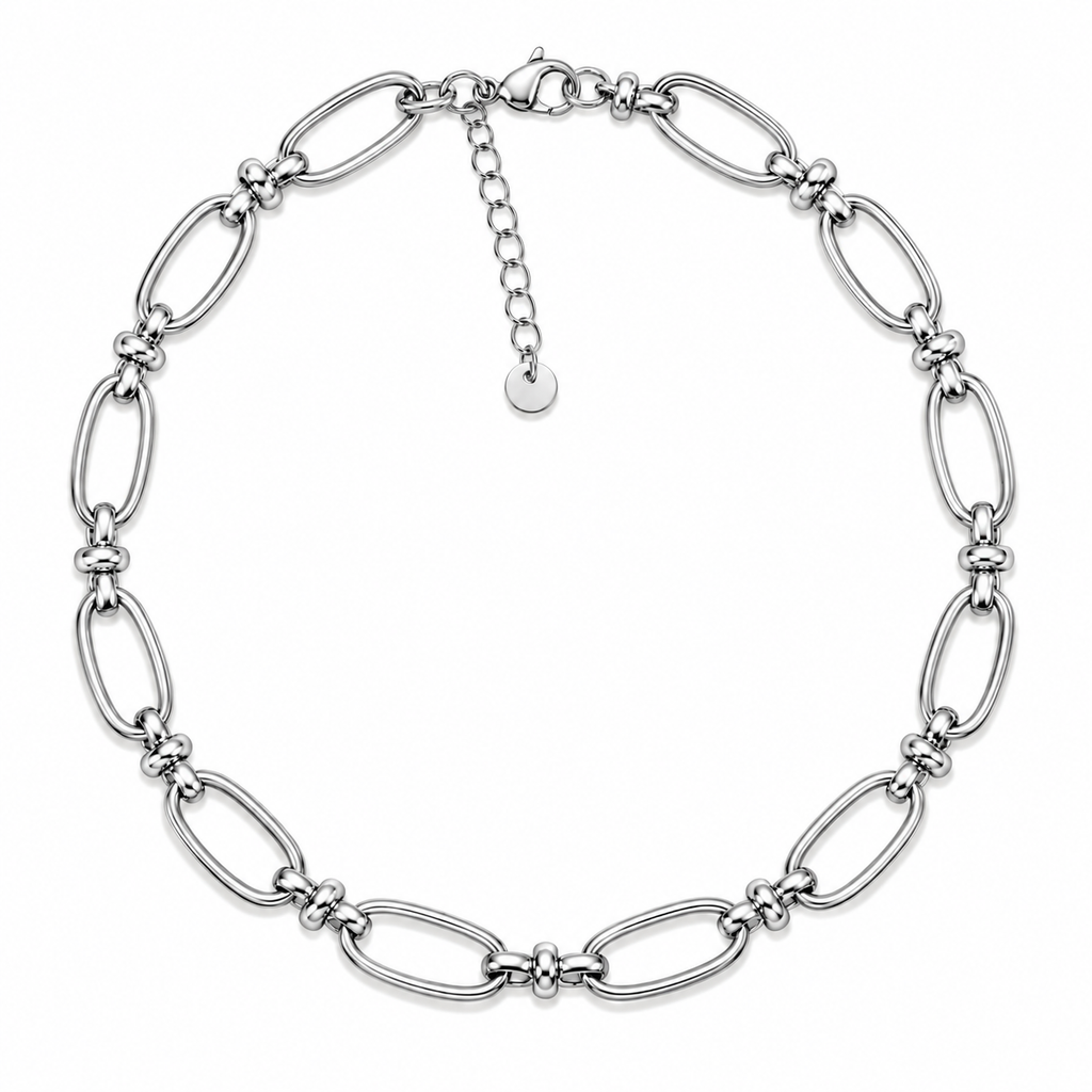 Steel Me Large Oval Link Silver Necklace