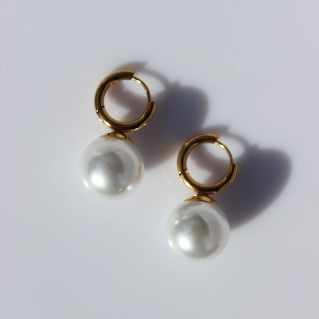 Steel Me Gold Round Pearl Earrings