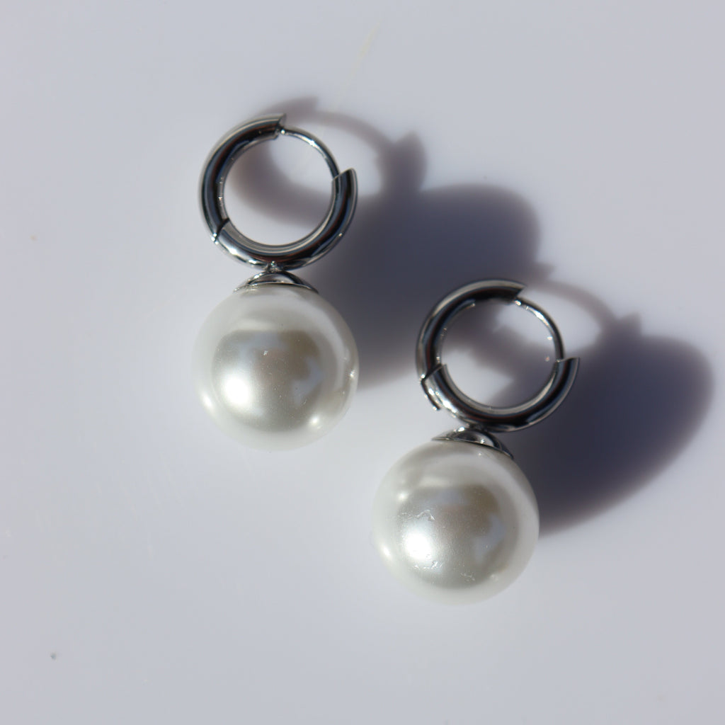 Steel Me Silver Round Pearl Earrings