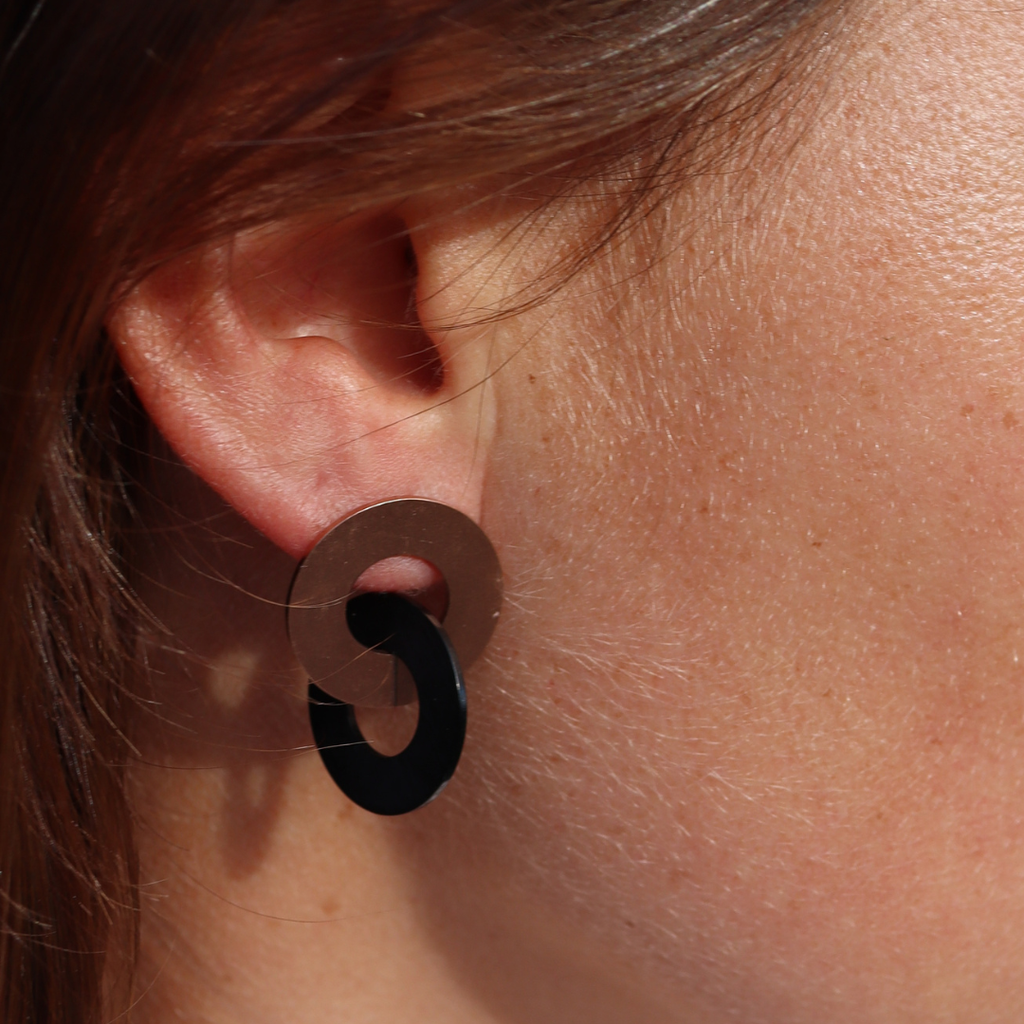 Circula Rose Gold & Black Stud Earrings