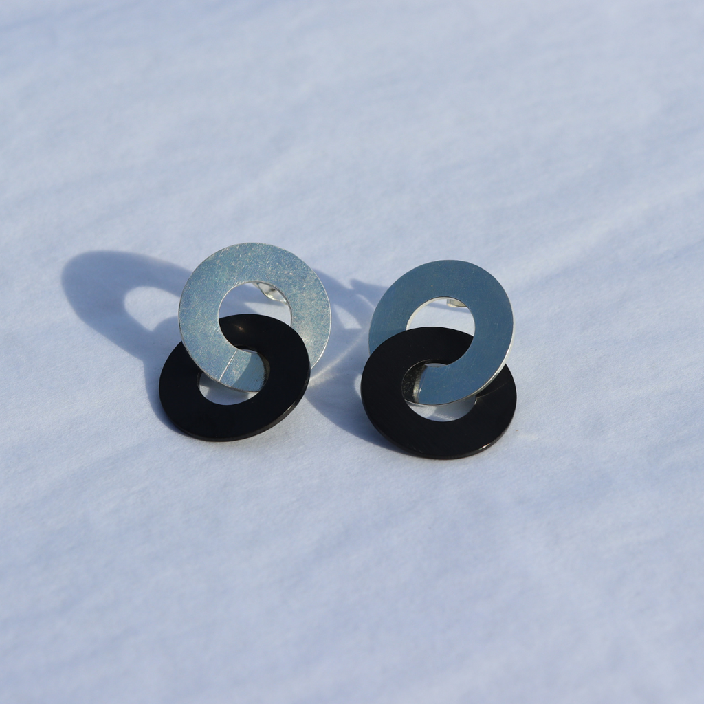 Circula Silver & Black Stud Earrings
