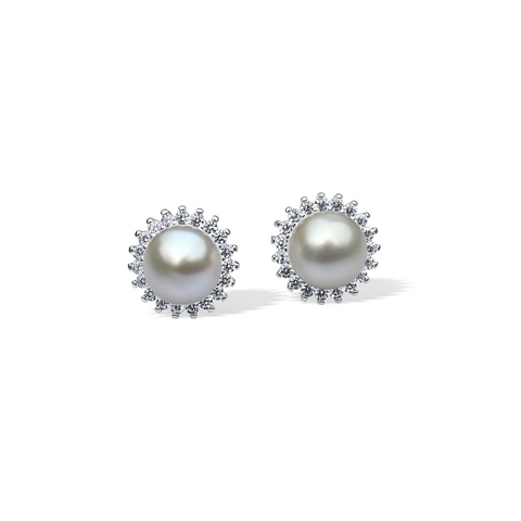 Silver Perle Sun Button Earrings