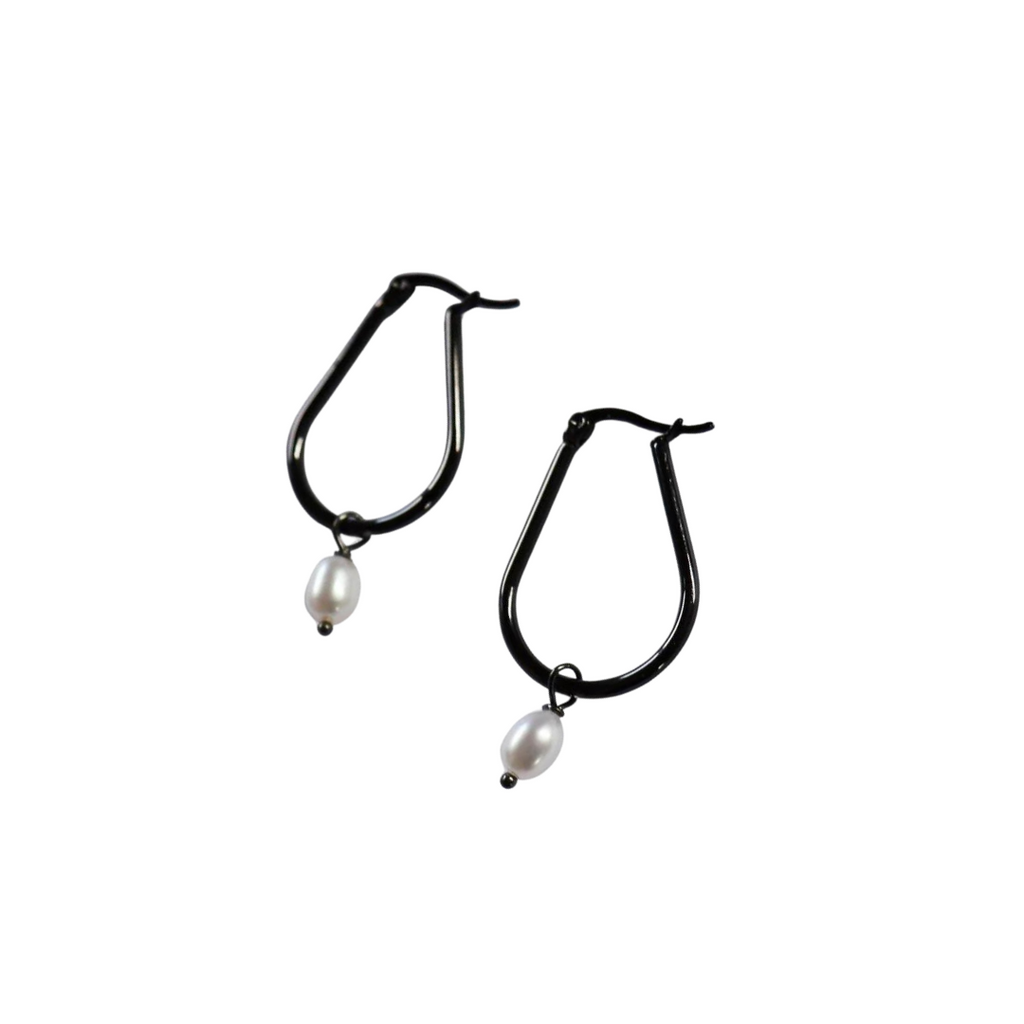 Steel Me Black U Pearl Earrings