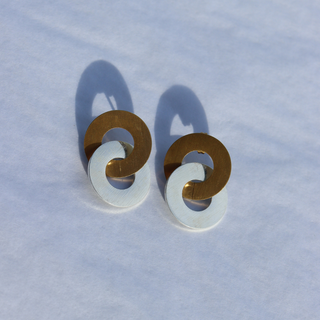 Circula Yellow Gold & Silver Stud Earrings