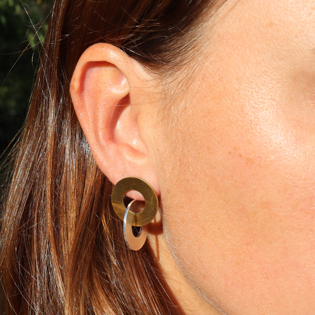 Circula Yellow Gold & Silver Stud Earrings