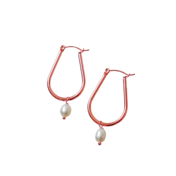 Steel Me Rose Gold U Pearl Earrings