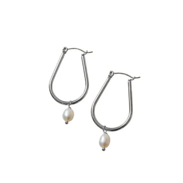 Steel Me Silver U Pearl Earrings