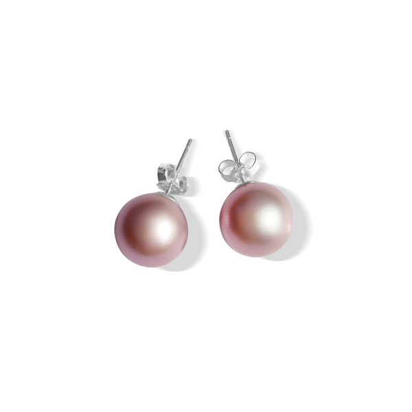 Silver Perle Mauve Fresh Water Pearl 11mm Studs