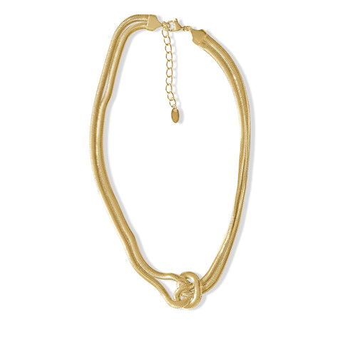 Steel Me Yellow Gold Double Snake Chain Knot Necklace