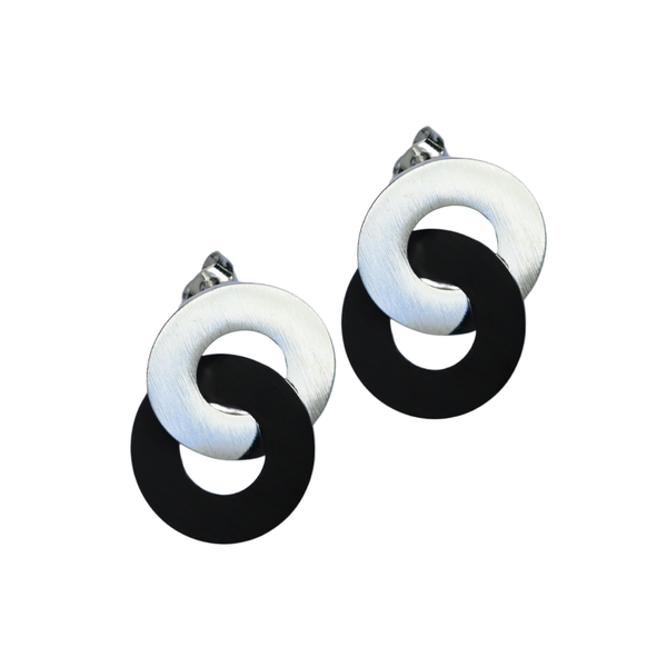 Circula Silver & Black Stud Earrings