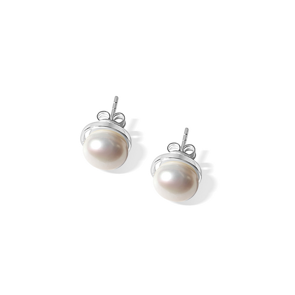 Silver Perle Fresh Water Pearl Button Stud Earrings