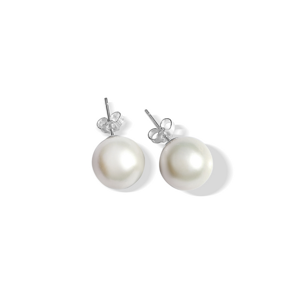 Silver Perle White Fresh Water Pearl 11mm Studs