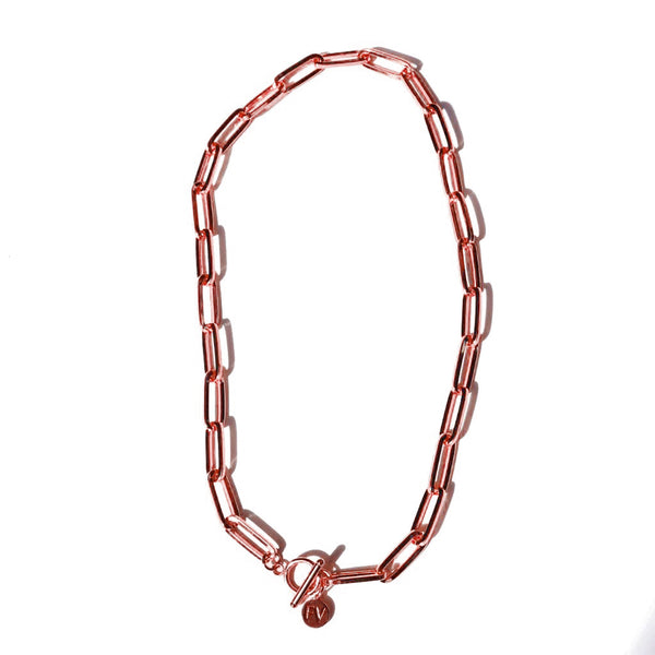 Steel Me Rose Gold Wide Link Paperclip Chain Necklace