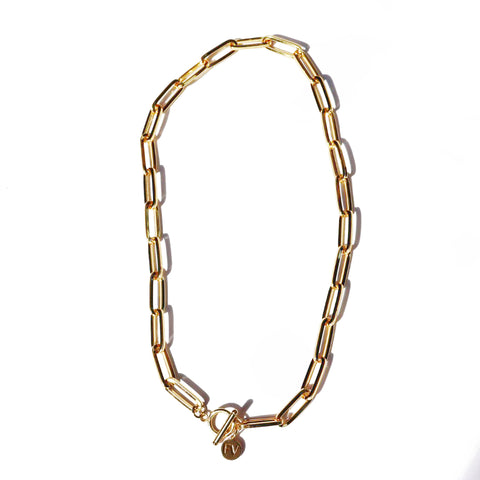Steel Me Yellow Gold Wide Link Paperclip Chain Necklace