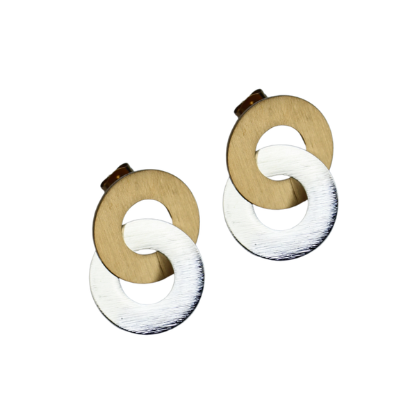 Circula Yellow Gold & Silver Stud Earrings