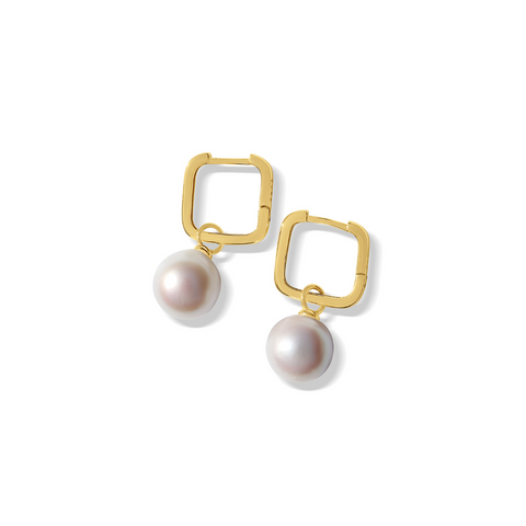 Silver Perle Square Yellow Gold Pearl Earrings