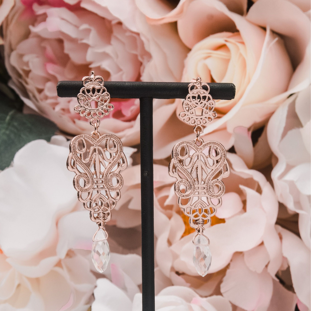 Rose Gold Royal Inspired Earrings Designed in NZ FV Jewellery Fabuleux Vous Jewellery