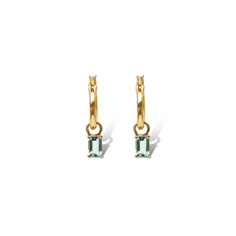 green amethyst stone on yellow gold hoop earrings, petite green amethyst stone, yellow gold earrings, petite style jewellery, auckland jewellery, auckland designer, womens jewellery, gifts for women, mini gem stone jewellery, beautiful jewellery, high quality jewellery, green amethyst jewellery, womens jewellery