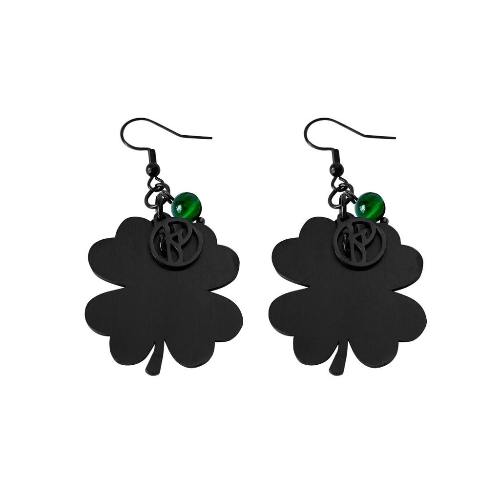 Lucky jewellery, jewellery, nz jewellery, designer jewellery, fashion jewellery, fashion, four leaf clover, tigers eye stone, green stone, womens jewellery, high quality jewellery, black earrings, black jewellery, black large earrings, large earrings