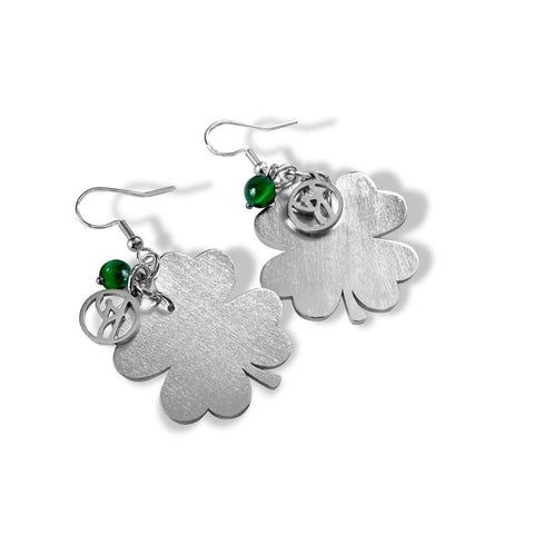 silver, silver earrings, silver jewellery, jewellery, earrings, rish, jewellery, fashion, fashion jewellery, lucky, green tigers eye, four leaf clover, nz jewellery, nz designer, designed in nz, free shipping, high quality