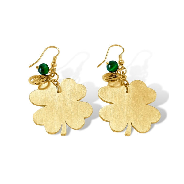 yellow gold earrings, earrings, yellow gold, rish, jewellery, fashion, fashion jewellery, lucky, green tigers eye, four leaf clover, nz jewellery, nz designer, designed in nz, free shipping, high quality
