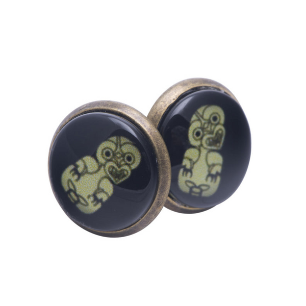 New Zealand made jewellery, New Zealand jewellery, New Zealand icons, hand made jewellery, local jewellery, beautiful jewellery, handmade in New Zealand, nz jewellery, nz designer, nz made, local business, family business, small nz business, tiki stud earrings, tiki, stud earrings, tiki jewellery, green tiki, black and green nz earrings