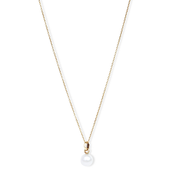 yellow gold necklace, fresh water pearls, pearl, pearl jewellery, fresh water pearl on yellow gold chain, simple jewellery, timeless jewellery, 8mm fresh water pearl hanging on a yellow gold chain, beautiful jewellery, high quality jewellery, free shipping nz wide, gifts for women, jewellery for her, gorgeous jewelllery, unique jewellery, nz designer, new zealand business, family business, shop local, auckland jewellery