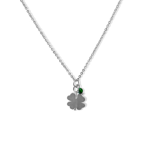 silver, silver necklace, silver jewellery, necklace, small necklace, rish, jewellery, fashion, fashion jewellery, lucky, green tigers eye, four leaf clover, nz jewellery, nz designer, designed in nz, free shipping, high quality