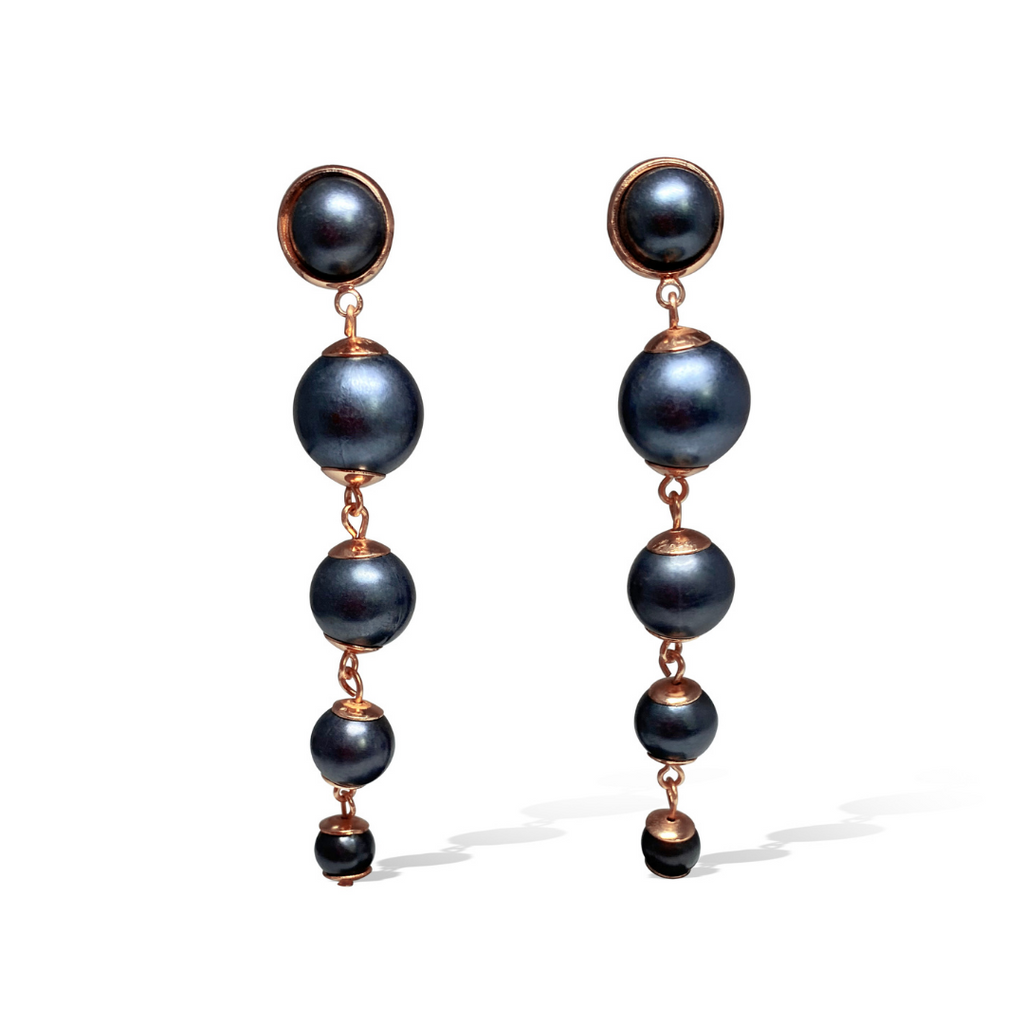Perle Midnight & Rose Gold Long Earrings