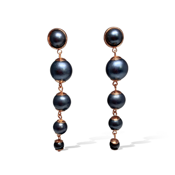 Perle Midnight & Rose Gold Long Earrings