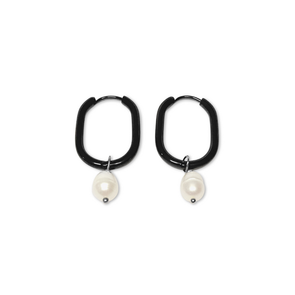 Steel Me Black with Fresh Water Pearl Huggies