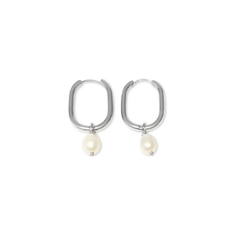 silver hoop earrings, hoops, hoop earrings with pearl, stainless steel jewellery, pearl hoop earrings, fabulous jewellery, nz designer, designer jewellery, steel me, free shipping, high quality jewellery, gifts, gifts for women, nz gifts, express shipping