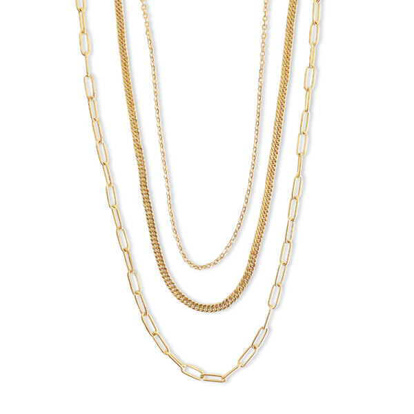 yellow gold chain necklace, multi layer chain necklace, 3 chain necklace, 3 chain yellow gold necklace, fashion necklace, 3 chain fashion necklace, stainless steel necklace, yellow gold stainless steel necklace, short multi chain necklace, short necklace, yellow gold necklace, womens jewellery, fashion jewellery, fashion necklace, free shipping