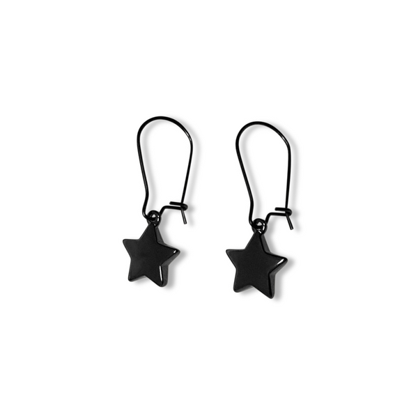 earrings, stainless steel earrings, women jewellery, beautiful jewellery, high quality jewellery, nz designer jewellery, fashion jewellery, jewellery for her, mothers day, black jewellery, black, black earrings, black star earrings, black earrings for her, high quality black jewellery