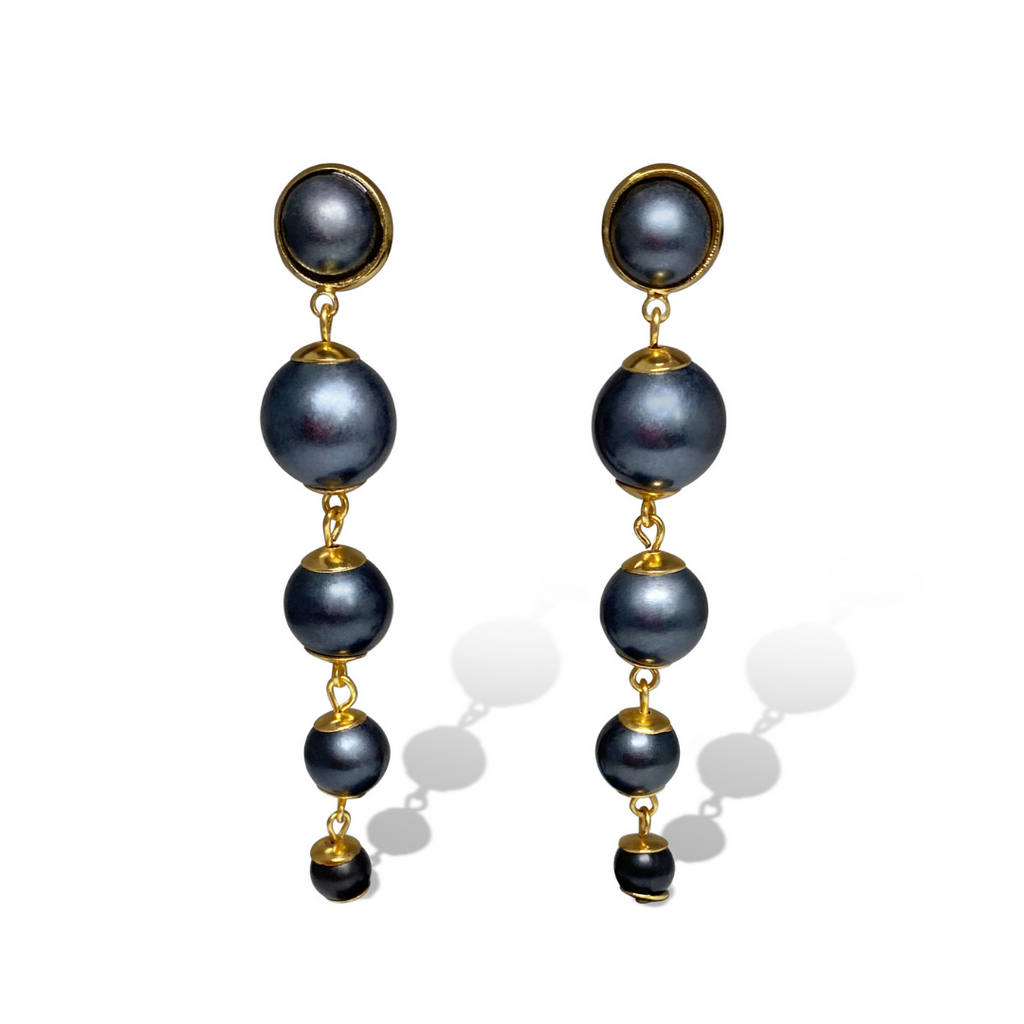 Perle Midnight & Yellow Gold Long Earrings